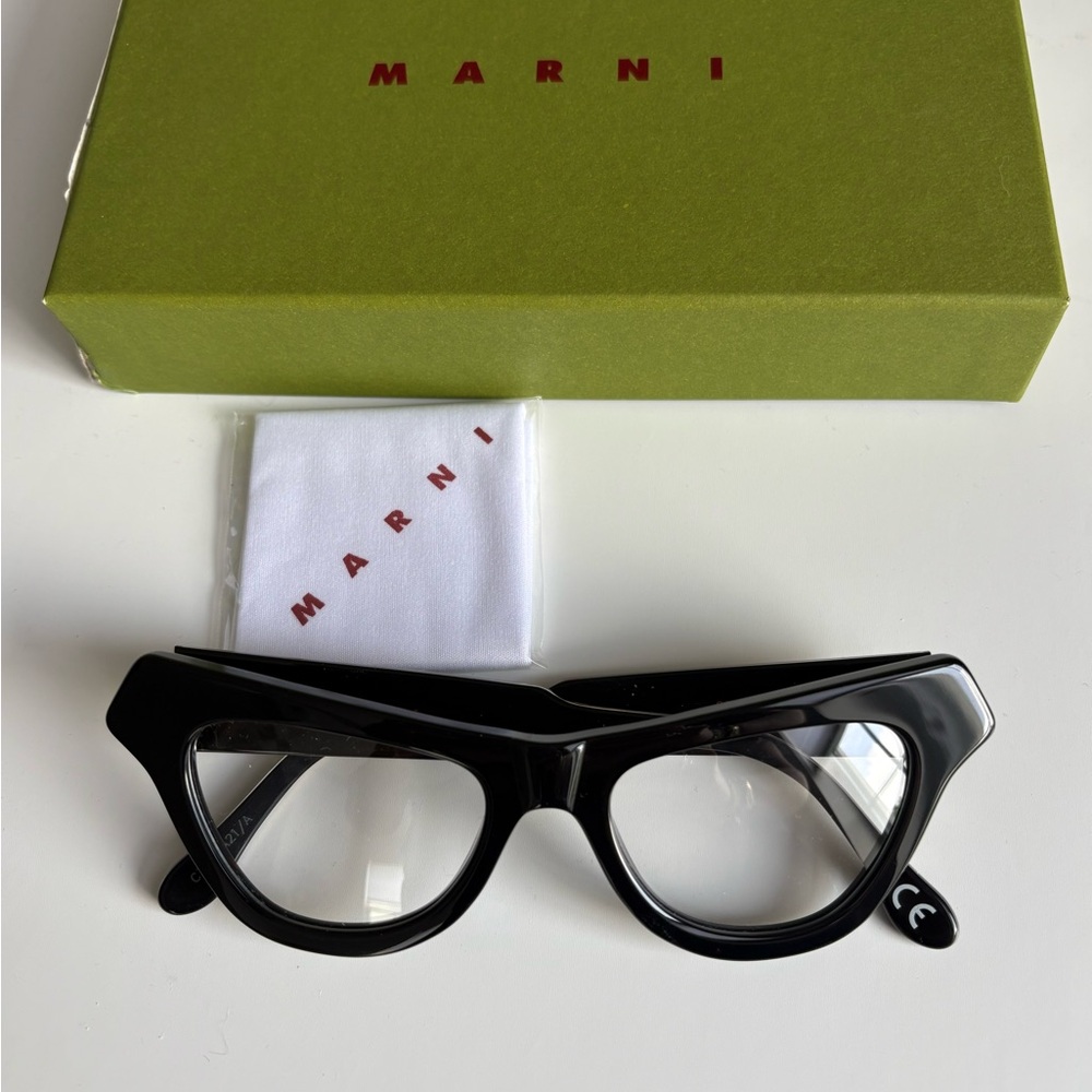 Marni Glossy Black Angular Cat-Eye Glasses